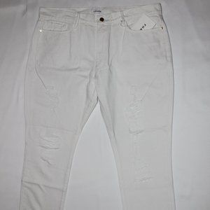 FRAME WHITE LE GARCON MIDRISE DISTRESSED ANKLE STRAIGHT FIT JEANS SIZE 33